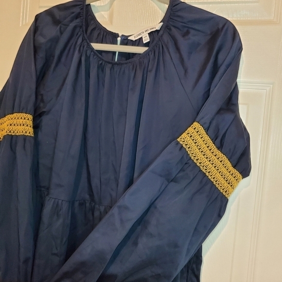 Elizabeth and James Navy Blue Peasant Tiered Dress Embroidered Long Sleeve - Picture 5 of 12